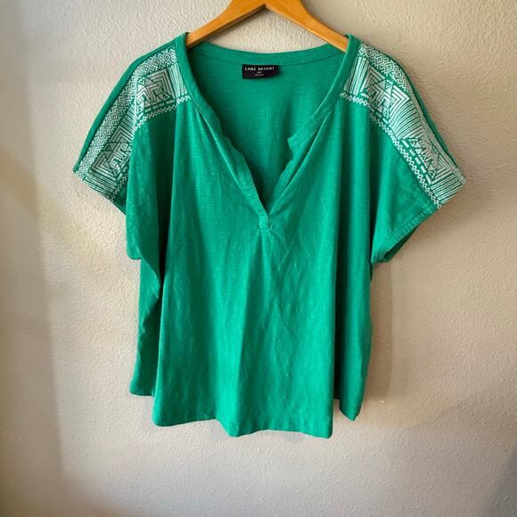 Lane Bryant Tops - Lane Bryant Women’s Green Aztec Embroidered Top Size 18/20 Summer Casual